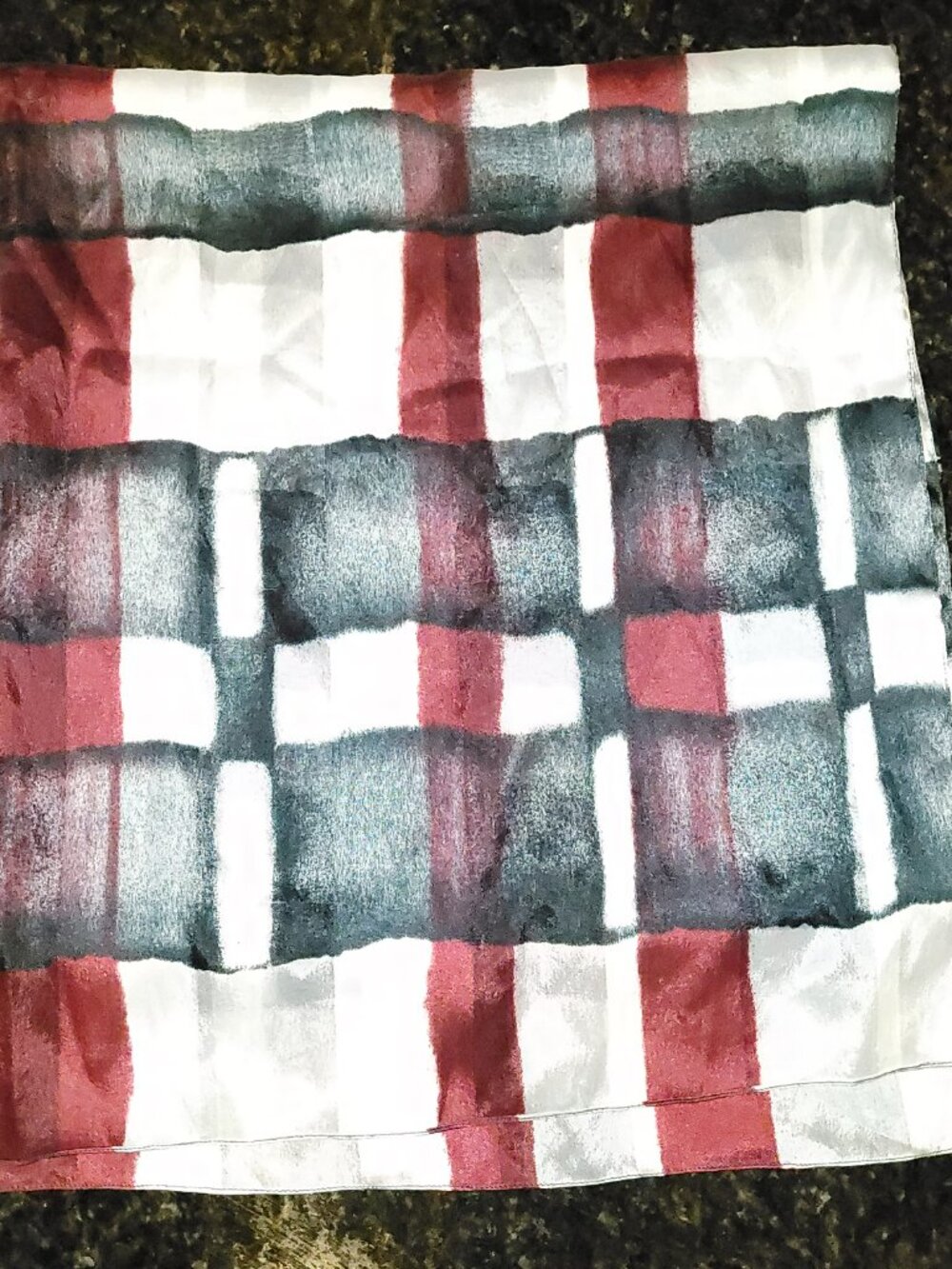 Stylish plaid lightweight scarf with colors of white, burgundy & black - Picture 2 of 2